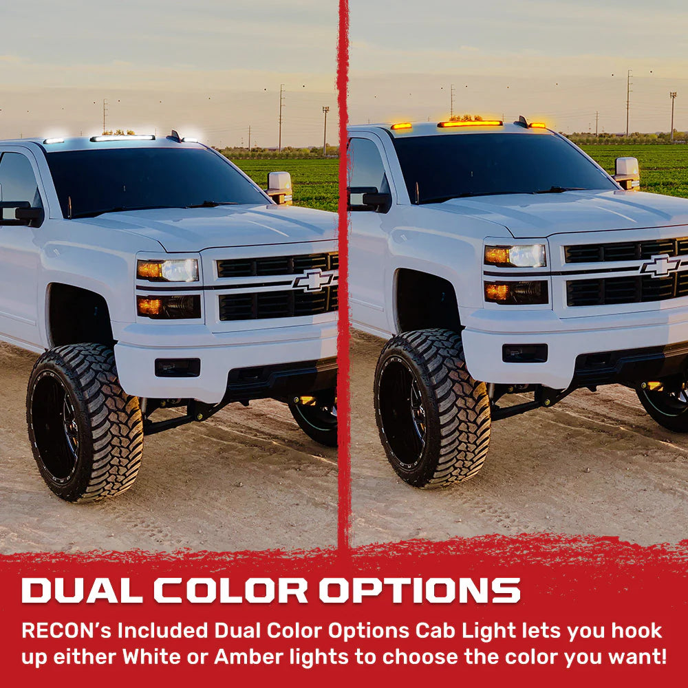 GMC & Chevy 07-14 Heavy-Duty 3-Piece Cab Roof Lights Kit Ultra-High Power Dual-Color (Amber or White) LED Function - Multiple Lens