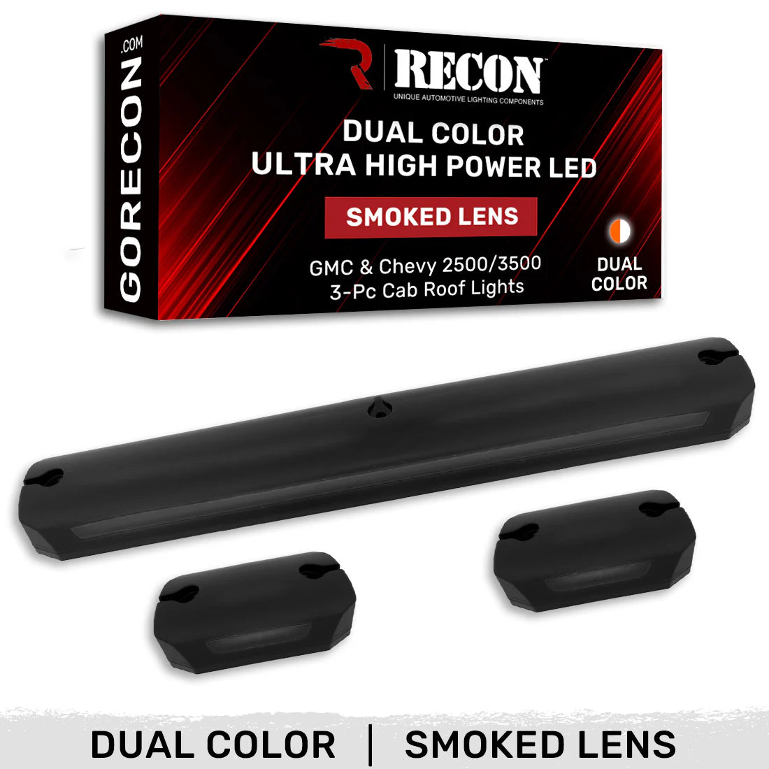 GMC & Chevy 07-14 Heavy-Duty 3-Piece Cab Roof Lights Kit Ultra-High Power Dual-Color (Amber or White) LED Function - Multiple Lens