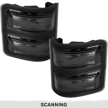 Ford 08-16 Super Duty (F250, F350) Side Mirror LED Lights White Running Lights & Scanning Amber Turn Signals - Smoked Lens
