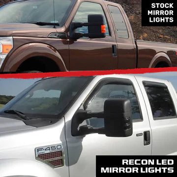 Ford 08-16 Super Duty (F250, F350) Side Mirror LED Lights White Running Lights & Scanning Amber Turn Signals - Smoked Lens