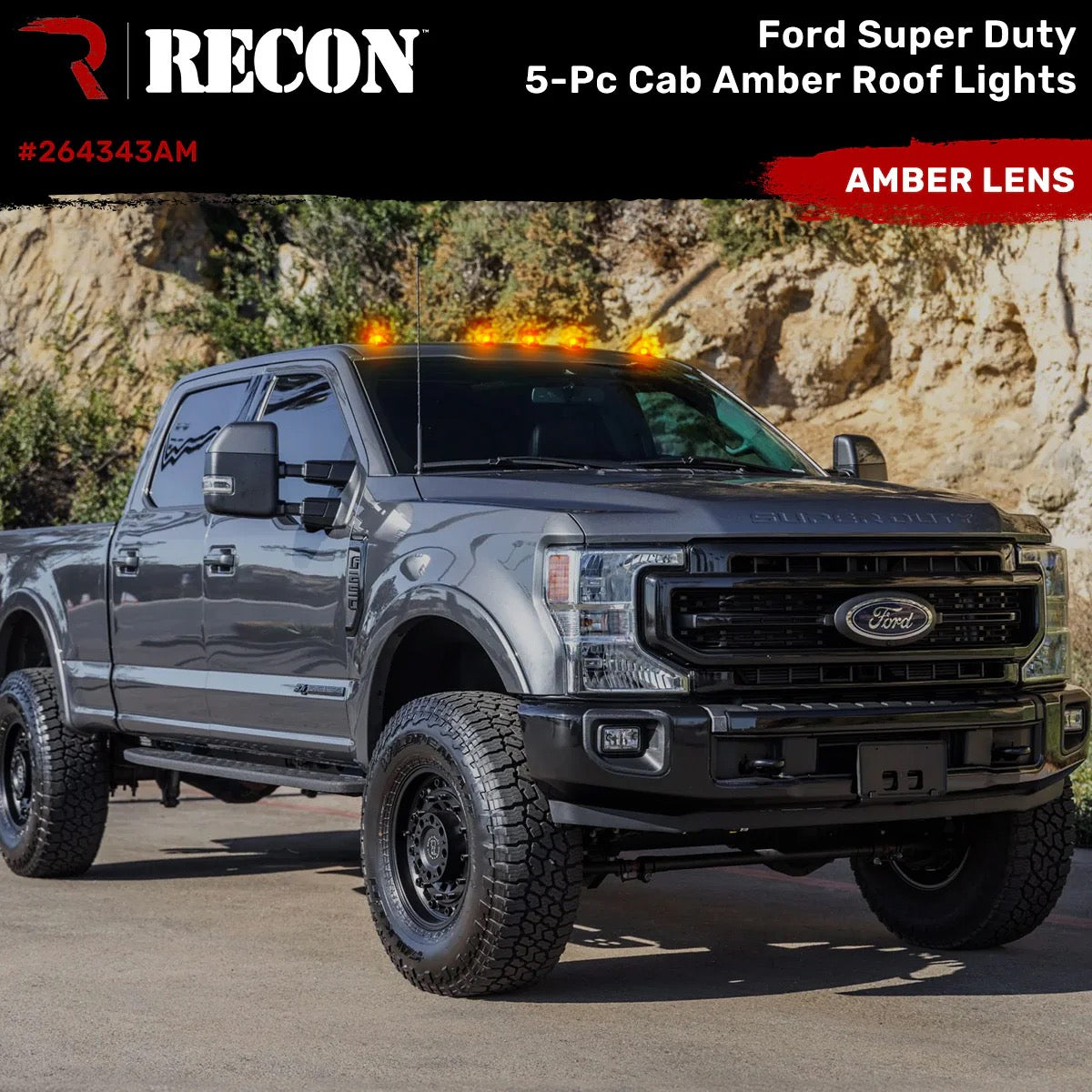 Ford Super Duty 17-22 (5-Piece Set) Set Amber Lens with Amber High-Power LEDs - (Attn: This cab light kit replaces OEM factory installed cab roof lights)